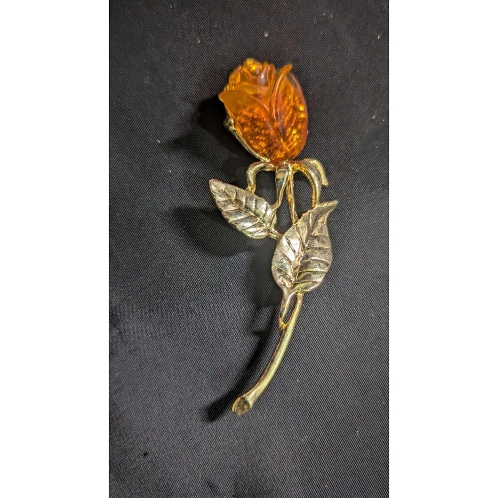 Vintage Amber Rose Gold‎ Tone Flower Brooch Elegant Pin Jewelry 3: